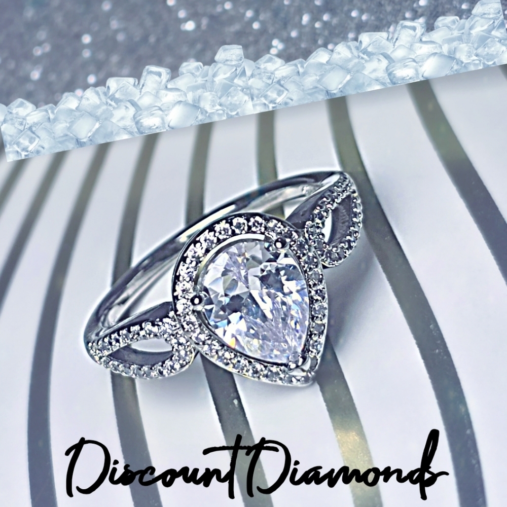 Clear White Diamond Cocktail Ring & Clear White Baguette Diamonds on 925 Silver
